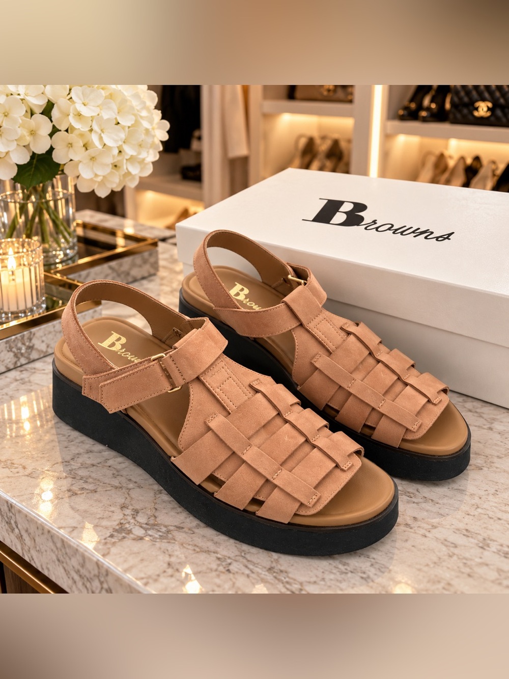 Browns Cappuccino leather fisherman platform sandals 10